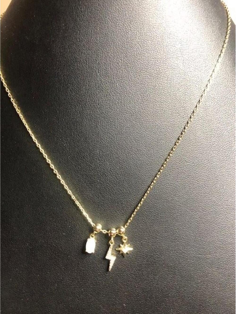 B2609 PAVOI 14K gold plated Dainty Charm Necklace  Opal Lightning Star 16-18"